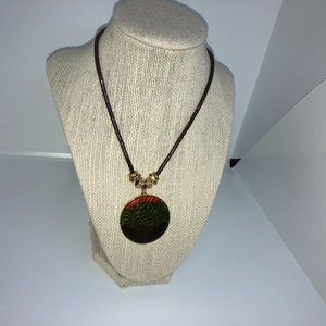 Necklace‎ Green Orange Disc on Chain